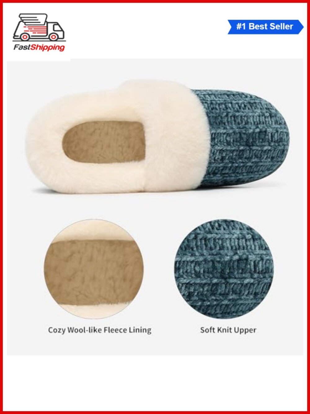 ✨Evshine Women's Closed Back Knit Fuzzy Memory Foam House Slippers - Picture 4 of 5